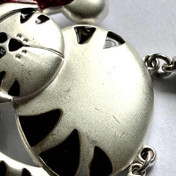 Christmas Cat In Santa Hat Dangling Legs Silver Red & Black Vintage - Picture 10 of 12